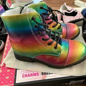 Pipperdoodles Pipsqueaks Rainbow Glitter Lace-up Zipper Boots size 4 New w Box